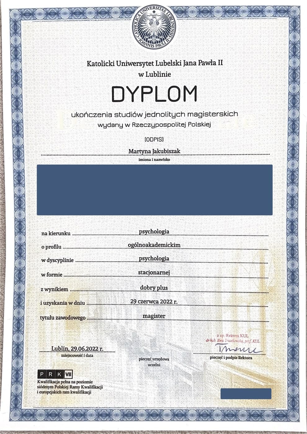 Magister psychologii: Katolicki Uniwersytet Lubelski Jana Pawła II (2022), Martyna Jakubiszak